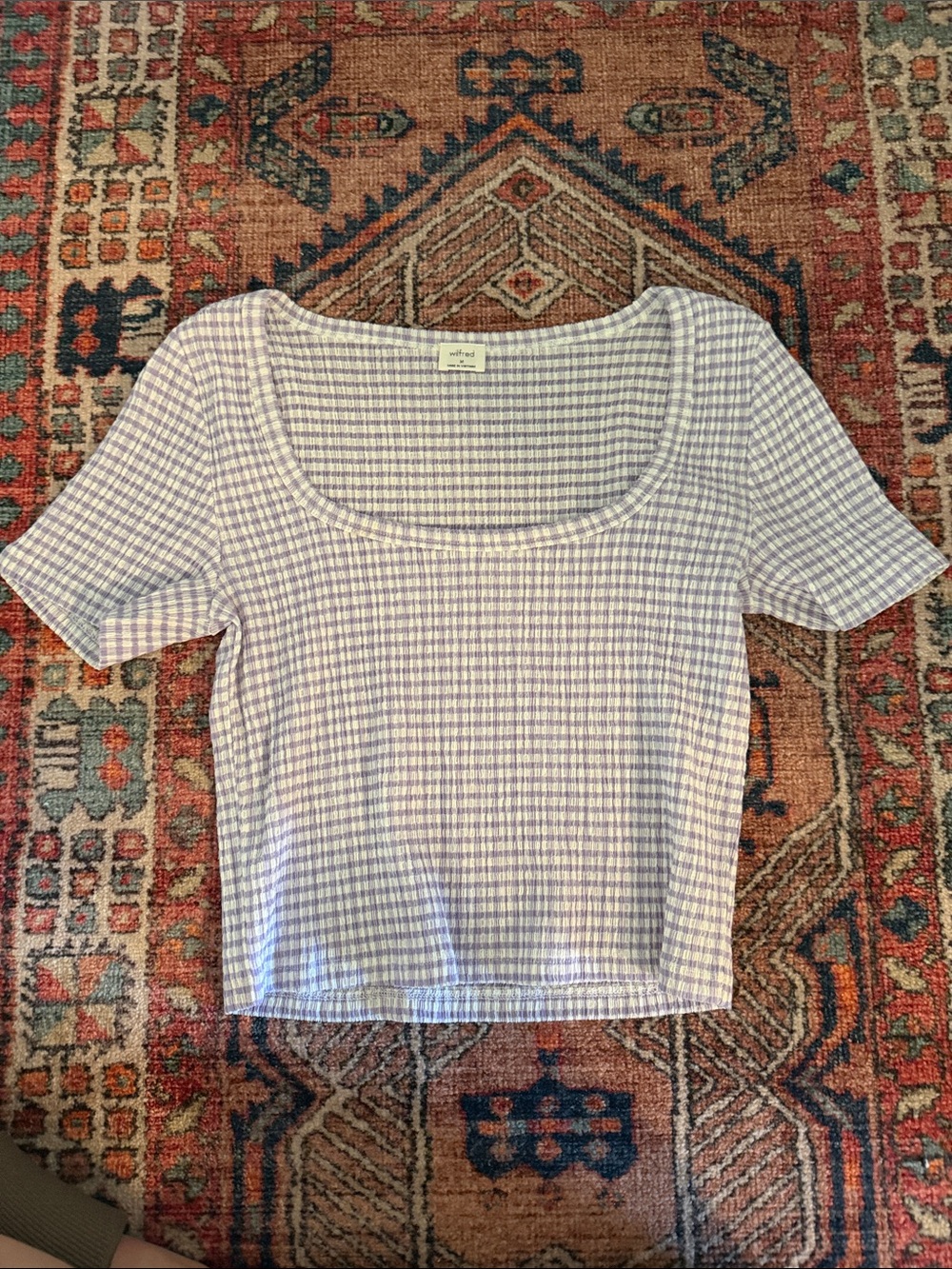 Wilfred Lilac Gingham Square Neck Crop Top